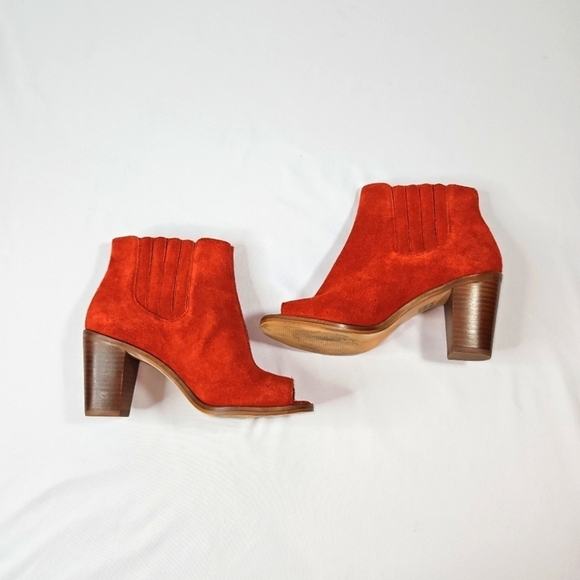 Rowen Peep Toe Stack Block Heel Booties Red/Orange Sz 6 - Picture 2 of 9